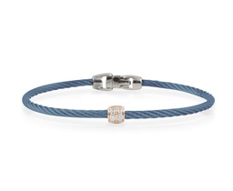 [04-63-S917-11] 18Kt Rose Gold Island Blue Nautical Cable Single Barrel Station Bracelet With Round Diamonds Weighing 0.07cttw