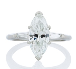 [R71802.3] Platinum Three Stone Ring With A Marquise Diamond Weighing 2.05ct And 2 Tapered Baguette Diamonds Weighing 0.25ct