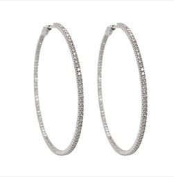 [E74742.1] 18Kt White Gold In/Out Hoop Earrings With 192 Round Diamonds Weighing 2.55cttw H-I/SI