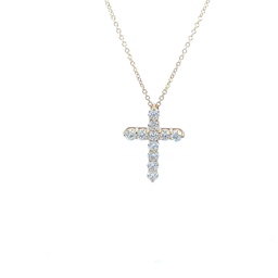 [P058-100-11-Y] 14Kt Yellow Gold Cross Necklace With 11 Round Diamonds Weighing 1.00cttw