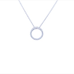 [P019-30-24-W] 14Kt White Gold Circle Pendant Necklace With 24 Round Diamonds Weighing 0.31cttw