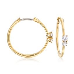 [111279AYERX0] 18Kt Yellow Gold Hoop Earrings With 4 Round Diamonds Weighing 0.35cttw