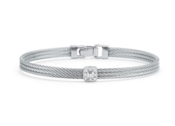 [04-32-S814-11] 18Kt White Gold Grey Nautical Cable Square Station Bracelet With 9 Round Diamonds Weighing 0.05cttw