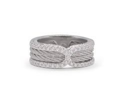 [02-32-1226-11] 18Kt White Gold Grey Nautical Cable Ring With 43 Round Diamonds Weighing 0.36cttw