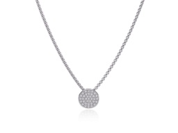 [08-32-1662-11] 14Kt White Gold Disc Pendant With 35 Round Diamonds Weighing 0.29cttw On A Grey Chain 16.5-18.5"