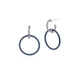 [03-96-S632-00] Stainless Steel Blueberry And Grey Nautical Cable Double Hoop Drop Earrings