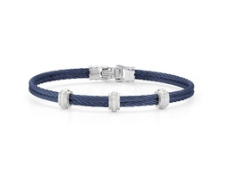 [04-28-S037-11] 18Kt White Gold Blueberry Nautical Cable Three Station Bracelet With 15 Round Diamonds Weighing 0.13cttw