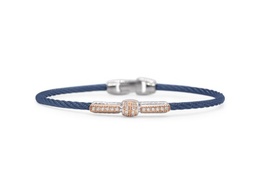 [04-24-1063-11] 18Kt Rose Gold Blueberry Nautical Cable Bar And Barrel Bracelet With Round Diamonds Weighing 0.17cttw