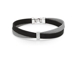 [04-54-0551-11] 18Kt White Gold Black And Grey Nautical Cable Crossed Bracelet With 19 Round Diamonds Weighing 0.16cttw