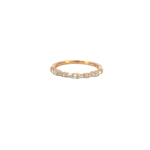 [ERGA70165008R72000] 18Kt Rose Gold Stackable Band With 6 Baguette And 7 Round Diamonds Weighing 0.29cttw