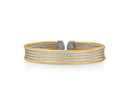 [04-43-S605-00] Stainless Steel Yellow And Grey Nautical Cable Five Row Cuff Bracelet