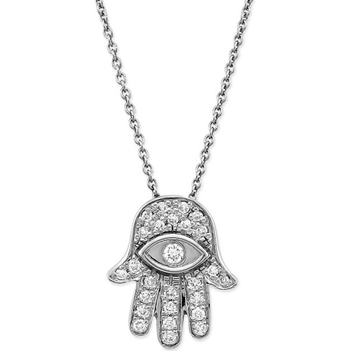 [000322AWCHX0] 18Kt White Gold Tiny Treasures Hamsa Hand Necklace With 26 Round Diamonds Weighing 0.18cttw