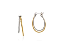 [03-34-S623-00] Stainless Steel Yellow And Grey Nautical Cable Two Row Oval Hoop Earrings