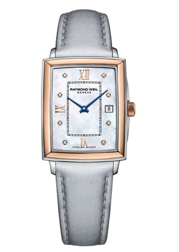 [5925-SC5-00995] 22.6x28.1mm Toccata Mother Of Pearl Dial Watch With A Gray Leather Strap And (8) Round Diamonds Weighing 0.03cttw