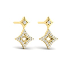 [VER60351] 14Kt Yellow Gold Estrella Double Drop Earrings With 42 Round Diamonds Weighing 0.25cttw