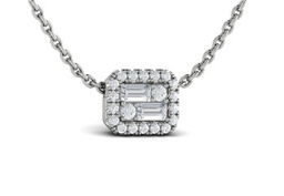 [VP60604] 14Kt White Gold Karina Pendant Necklace With 2 Baguette Diamonds And 20 Round Diamonds Weighing 0.50cttw