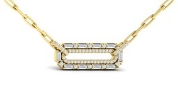 [VN60538] 14Kt Yellow Gold Karina Link Necklace With 53 Round Diamonds And 10 Baguette Diamonds Weighing 0.58cttw