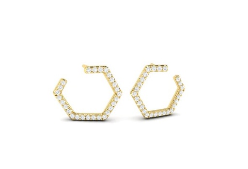 [VER60324] 14Kt Yellow Gold Serafina Forward Open Hoops With 54 Round Diamonds Weighing 0.59cttw