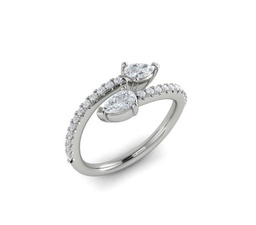 [VR60122] 14Kt White Gold Sofia Bypass Ring With 24 Round Diamonds And 2 Pear Shaped Diamonds Weighing 0.60cttw