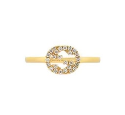 [YBC729412002] 18Kt Yellow Gold Interlocking GG Ring With 26 Round Diamonds Weighing 0.12cttw