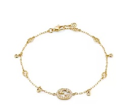 [YBA729403002] 18Kt Rose Gold Interlocking GG Bracelet With 30 Round Diamonds Weighing 0.20cttw
