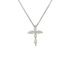 [P0.10MQ-0.50-2] 18Kt White Gold Cross Pendant Necklace With 5 Marquise Diamonds Weighing 0.58cttw