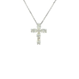 [P0.25PS-1.20-1] 18Kt White Gold Cross Pendant Necklace With 5 Pear Shaped Diamonds Weighing 1.21cttw