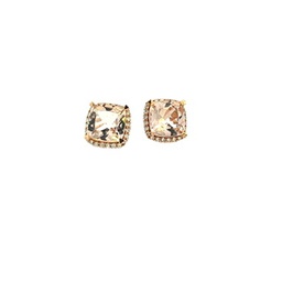 [MGCS8STRD] 18Kt Rose Gold Stud Earrings With 8mm Cushion Morganites And 48 Round Diamonds Weighing 0.30cttw