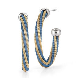 [03-67-0850-00] 18Kt White Gold Island Blue And Yellow Nautical Cable Twisted Hoop Earrings