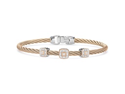 [04-26-S934-11] 18Kt Rose Gold Carnation Nautical Cable Three Square Station Bracelet With 27 Round Diamonds Weighing 0.14cttw
