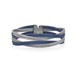 [04-49-1001-00] Stainless Steel Blueberry And Grey Nautical Cable Entwine Cuff Bracelet