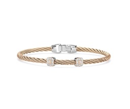 [04-26-S924-11] 18Kt Rose Gold Carnation Twisted Nautical Cable Double Square Station Bracelet With 18 Round Diamonds Weighing 0.09cttw