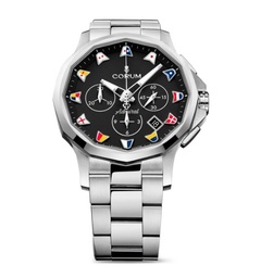 [A984/04252] Admiral 42mm Black Dial Watch With Colored Flags And A Stainless Steel Strap