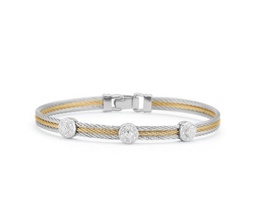 [04-34-S832-11] 18Kt White Gold Grey And Yellow Nautical Cable Three Row Triple Circle Station Bracelet With 27 Round Diamonds Weighing 0.14cttw