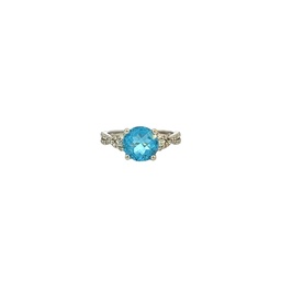 [10955] 14Kt White Gold Ring With A Round Blue Topaz Weighing 2.62ct And 42 Round Diamonds Weighing 0.29cttw