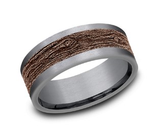 [CFBP998628GTA14KR10] 14Kt Rose Gold And Tantalum 8mm Wood Center Comfort Fit Band Sz10