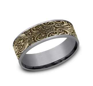 [CFT9775919GTA14KY10] 14Kt Yellow Gold And Tantalum 7.5mm Baroque Frame Center Comfort Fit Band Sz10