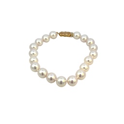 [85-B-14Y] 14Kt Yellow Gold Cultured Pearl Bracelet With 19 8.5x8mm Pearls 7"