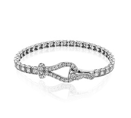[MB1733] 18Kt White Gold Buckle Clasp Tennis Bracelet With (90) Round Diamonds Weighing 1.02cttw
