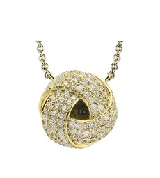 [LP4953] 18Kt Yellow Gold Knot Pendant Necklace With (99) Round Diamonds Weighing 0.53cttw