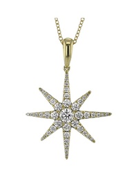 [LP4917-Y] 18Kt Yellow Gold Star Pendant Necklace With (44) Round Diamonds Weighing 0.57cttw