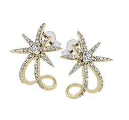 [LE2318-Y] 18Kt Yellow Gold Starburst Drop Earrings With (84) Round Diamonds Weighing 0.70cttw