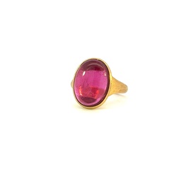 [AB585 TR06 Y 02] 18Kt Yellow Gold Ring With A Cab Cut Rubellite Tourmaline Sz7