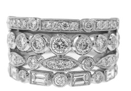[16446] 18Kt White Gold Vintage Four Row Band With 43 Round Diamonds Weighing 1.14ct And 4 Baguette Diamonds Weighing 0.36ct