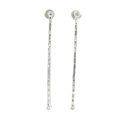 [21572] 18Kt White Gold Dangle Earrings With 4 Round Diamonds Weighing 0.20ct And 32 Baguette Diamonds Weighing 0.64ct