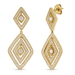 [111482AYERX0] 18Kt Yellow Gold Lozenge Double Drop Earrings With (180) Round Diamonds Weighing 1.95cttw
