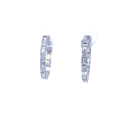 [EDB2810-378] 14Kt White Gold In/Out Hoops With 10 Round Diamonds Weighing 0.39ct And 14 Baguette Diamonds Weighing 1.16ct