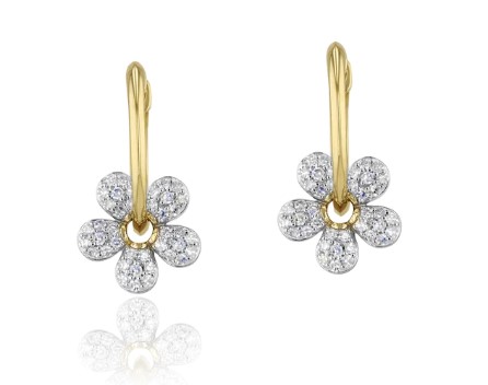 [E2605DY] 14Kt Yellow Gold Symphony Flower Earrings With (80) Round Diamonds Weighing 0.41cttw