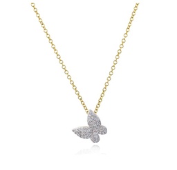 [N2613DY] 14Kt Yellow Gold Symphony Butterfly Pendant Necklace With (54) Round Diamonds Weighing 0.21cttw
