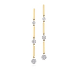 [E1795DY] 14Kt Yellow Gold Knife Edge Triple Infinity Drop Earrings With (80) Round Diamonds Weighing 0.34cttw